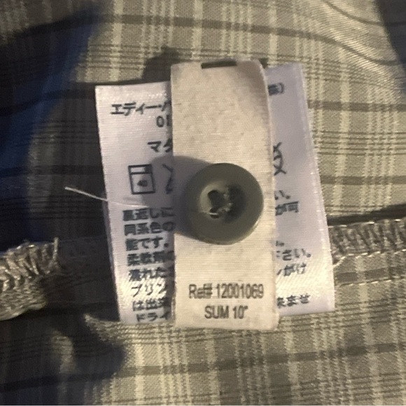 Eddie Bauer sport shirt button up plaid short sleeve olive green Men’s XL Tall - Picture 7 of 8